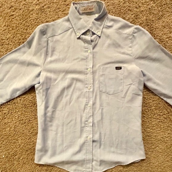 Chic by h.i.s Womans size Lg. Light blue button up fitted shirt Vintage Like new - Picture 4 of 16